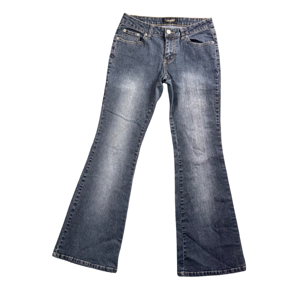 Angels Juniors Size 7 Flare Jeans Blue Denim Mid Rise Bootcut Y2K Stretch